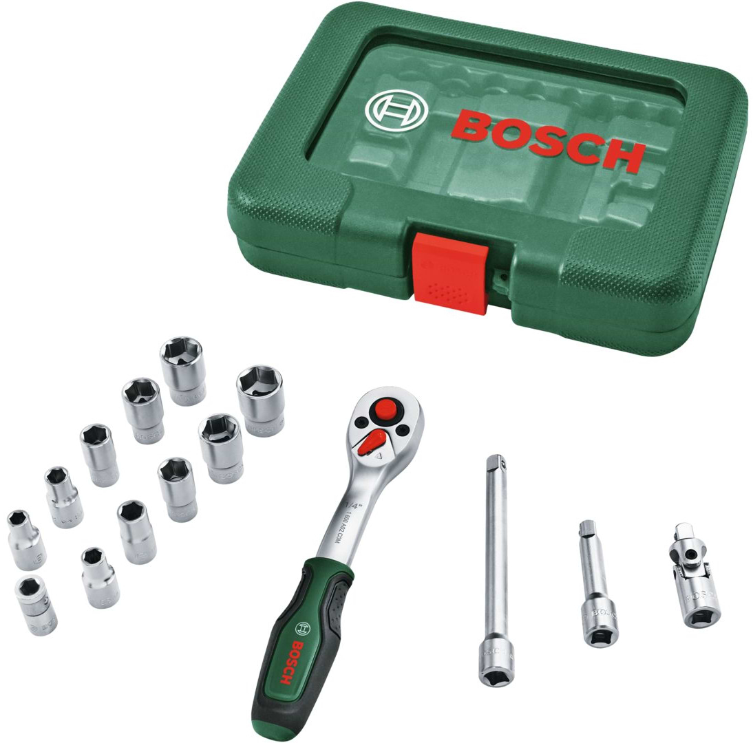 Набор торцевых головок Bosch 1/4'' с трещоткой 15 шт. (1.600.A03.EG1)